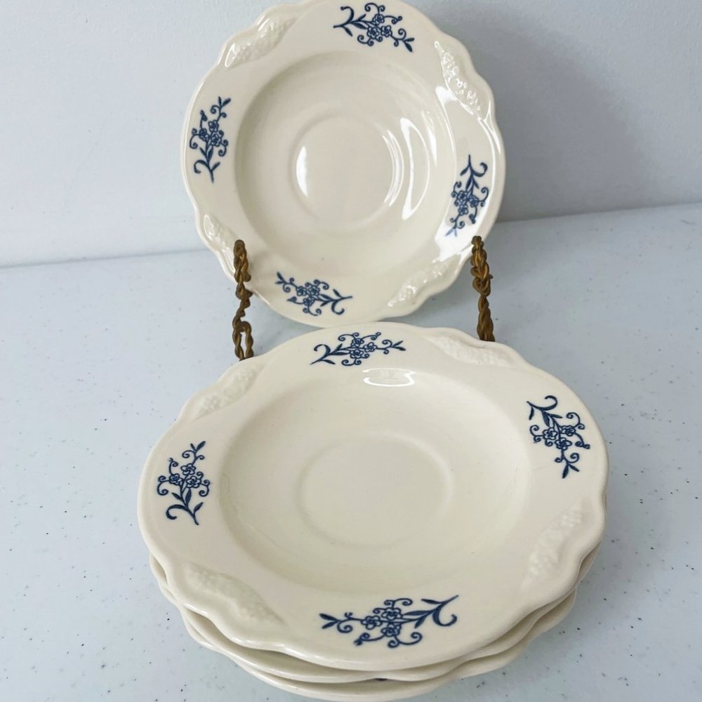 Vintage Homer Laughlin Imperial Blue Dresden Four Saucers Made in USA